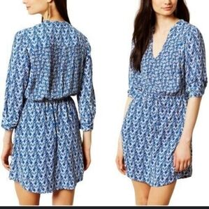 Anthropologie Maeve Galen Blue White Print Tie Waist Dress